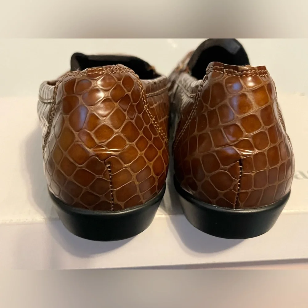 SAS Brown Crocodile Texture Loafers - Picture 2 of 12